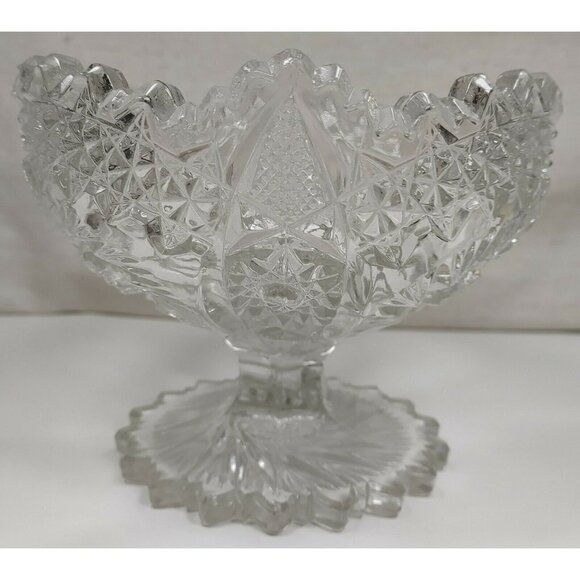 Imperial Glass Other - Vintage Imperial EAPG Compote Nuncut Swirl Tooth Edge Whirling Star Glass Dish